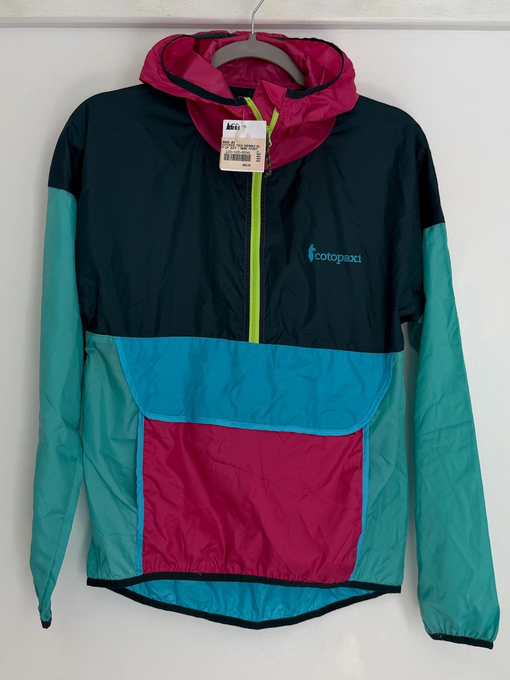 Cotopaxi Teca Fiesta Colorblock Half Zip Hiking Outdoors Rain Jacket Unisex